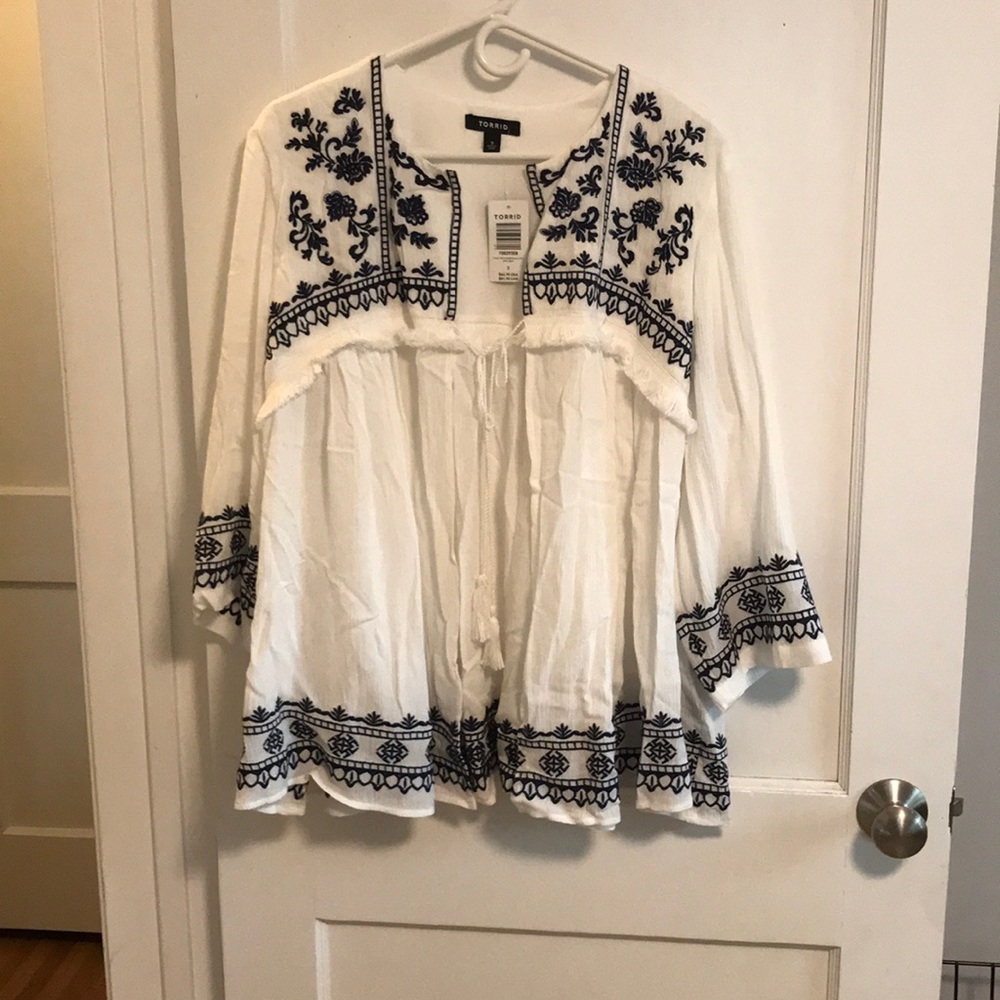 TORRID White Embroidered Boho Jacket